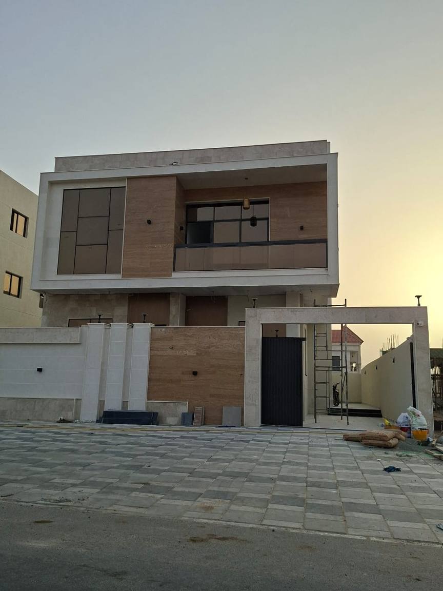 Villa exterior finishing at dusk